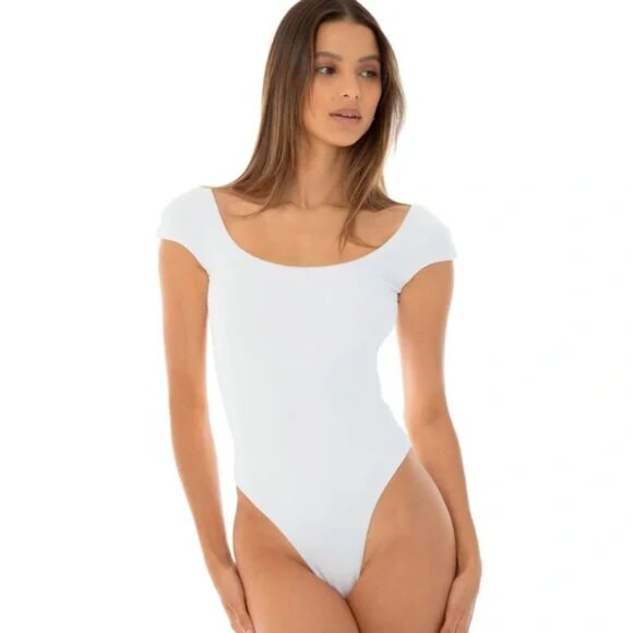 ARE YOU AM I white ribbed backless bodysuit - Picture 1 of 11